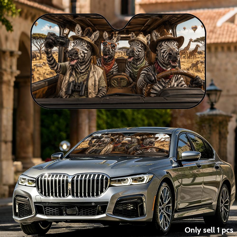 Funny Zebra Driving Sun Visor Aluminum Foil Windshield UV Protection Heat Insulation Cover Foldable Reusable Sun Visor Shade