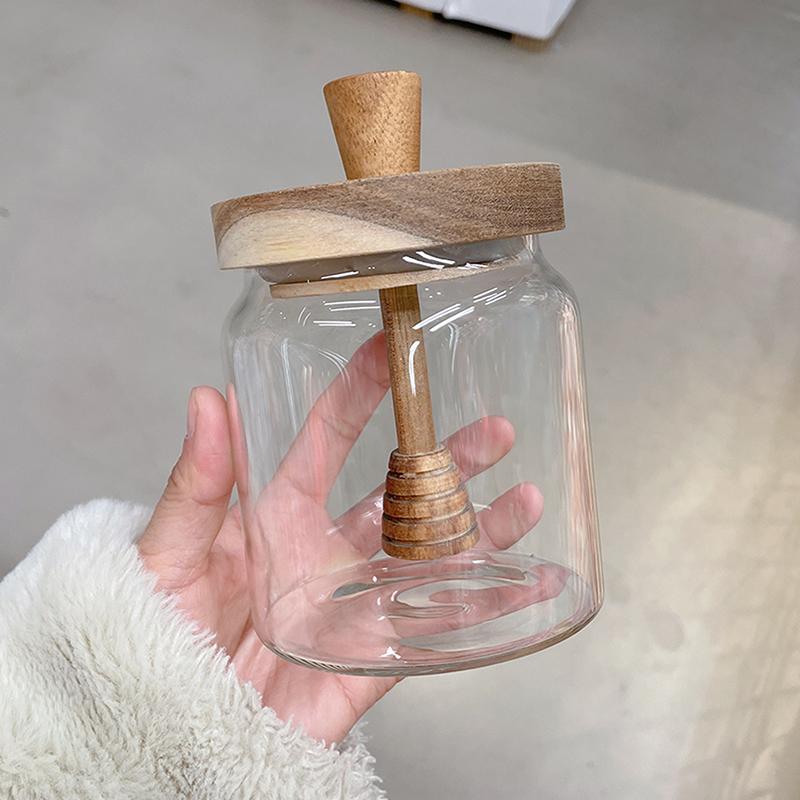 Банка для меда, усовершенствованная герметичная емкость из боросиликатного стекла, стержень для смешивания с деревянной крышкой, прозрачная бутылка для меда