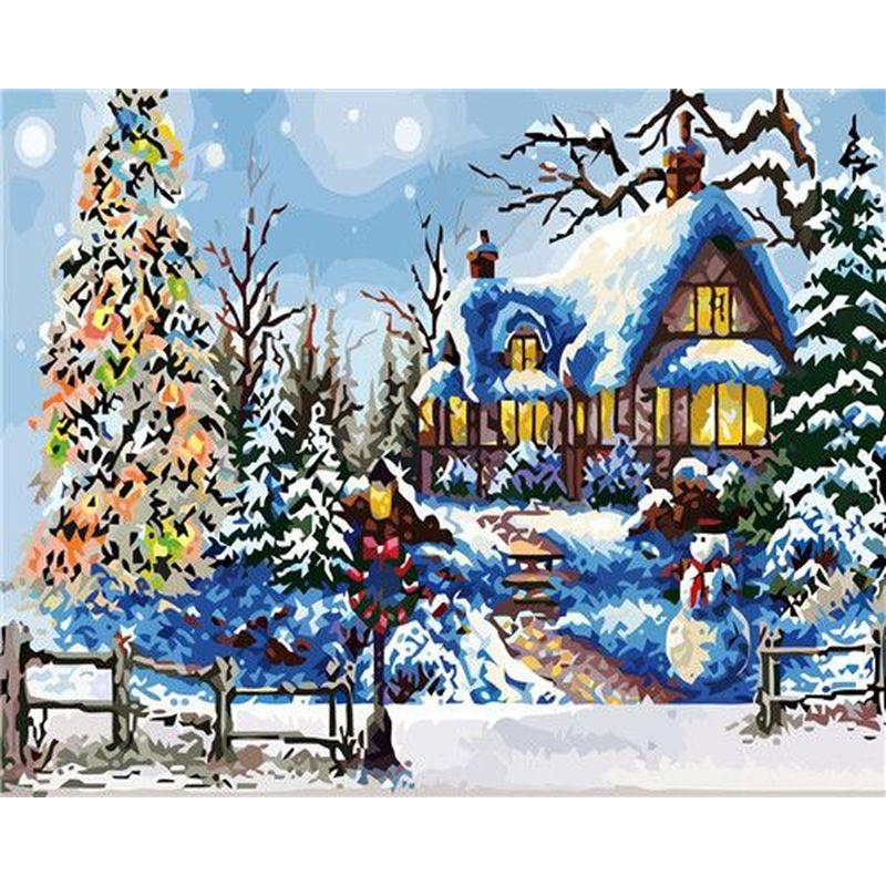 DIY 5D Diamond Painting House Diamond Embroidery Winter Snow Scenery Full Round Mosaic Resin Landscape Cross Stitch Kits