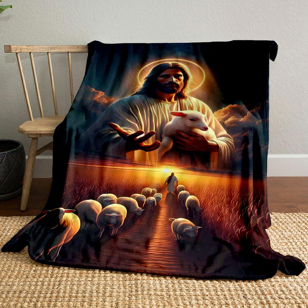 Jesus and Lamb Print Blanket Printed Blanket for Living Room Bed Couch lunch break Soft Cozy Blanket for Friend's festival Gift