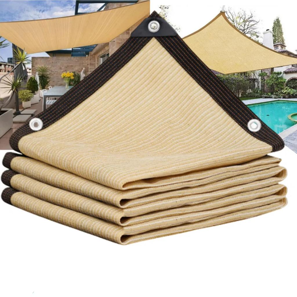 Beige Sun Shade Sail 3x4M Edge Hemmed Perforated Outdoor UV Resistant Balcony Terrace Privacy Screen