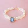 Pet Collar Cat Dog Pearl Necklace Double Stacked Premium Protein Gem Set with Rhinestones