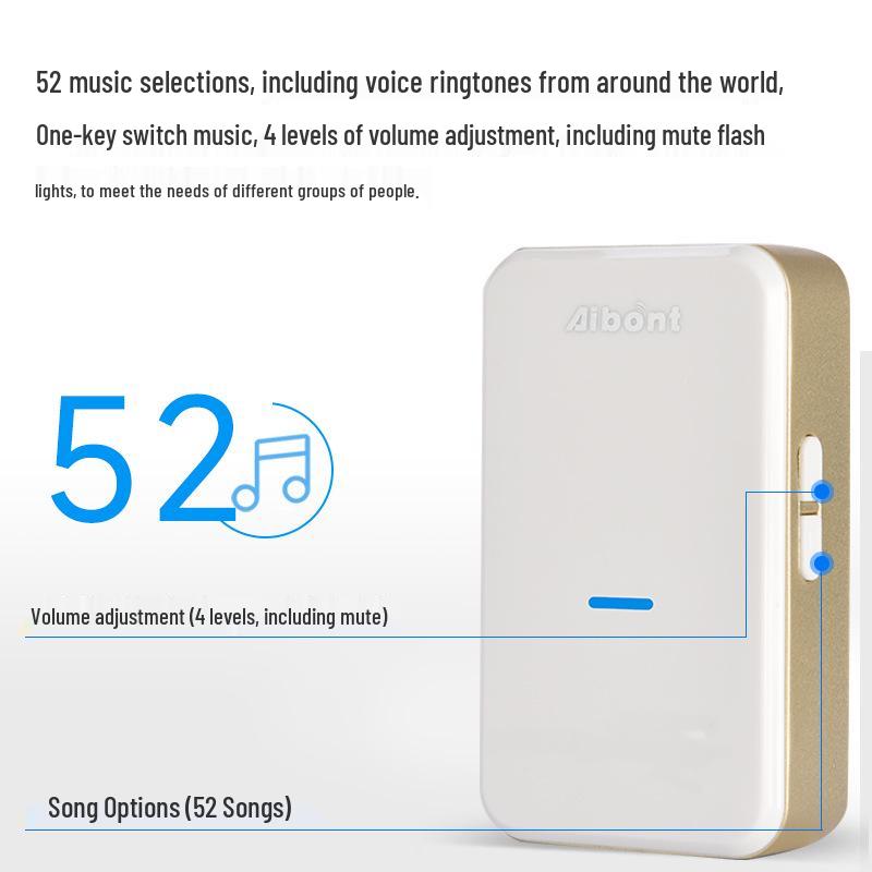 Battery-Free Smart Wireless Doorbell with One Transmitter & Two Receivers, EU/US Plug, Long Range, Waterproof.