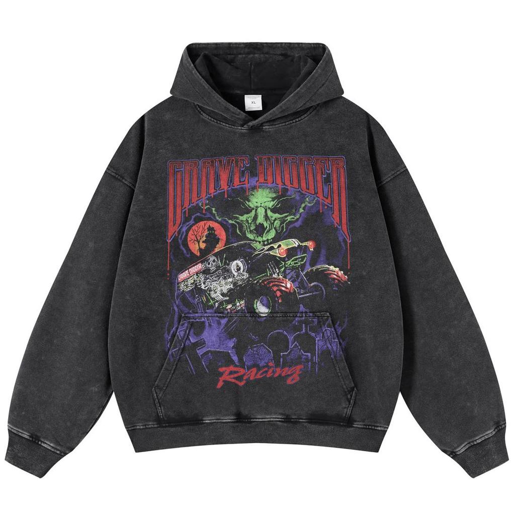 Уличная одежда, черная объемная толстовка унисекс с длинными рукавами и рисунком забавного монстра