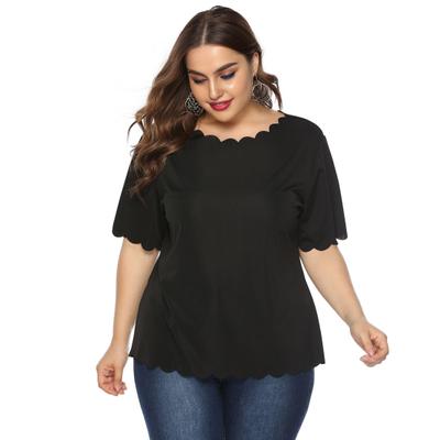 Плюс Размер Короткий рукав Топ для женщин Свободная футболка с круглым вырезом Летняя повседневная блузка с волнистым подолом для домашнего отпуска