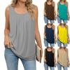 Women's Summer Loose Vest Sleeveless Round Neck Pleated Casual Solid ColorTop