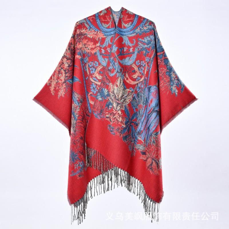 Womens Forest Travel Shawl Thick Faux Cashmere Tassel Cape Wrap