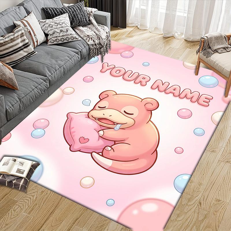 Custom Name,Slowpoke Home Sofa Decoration for Living Room & Bedroom, Non‑Slip Play Flannel Floor Mat for Game Room
