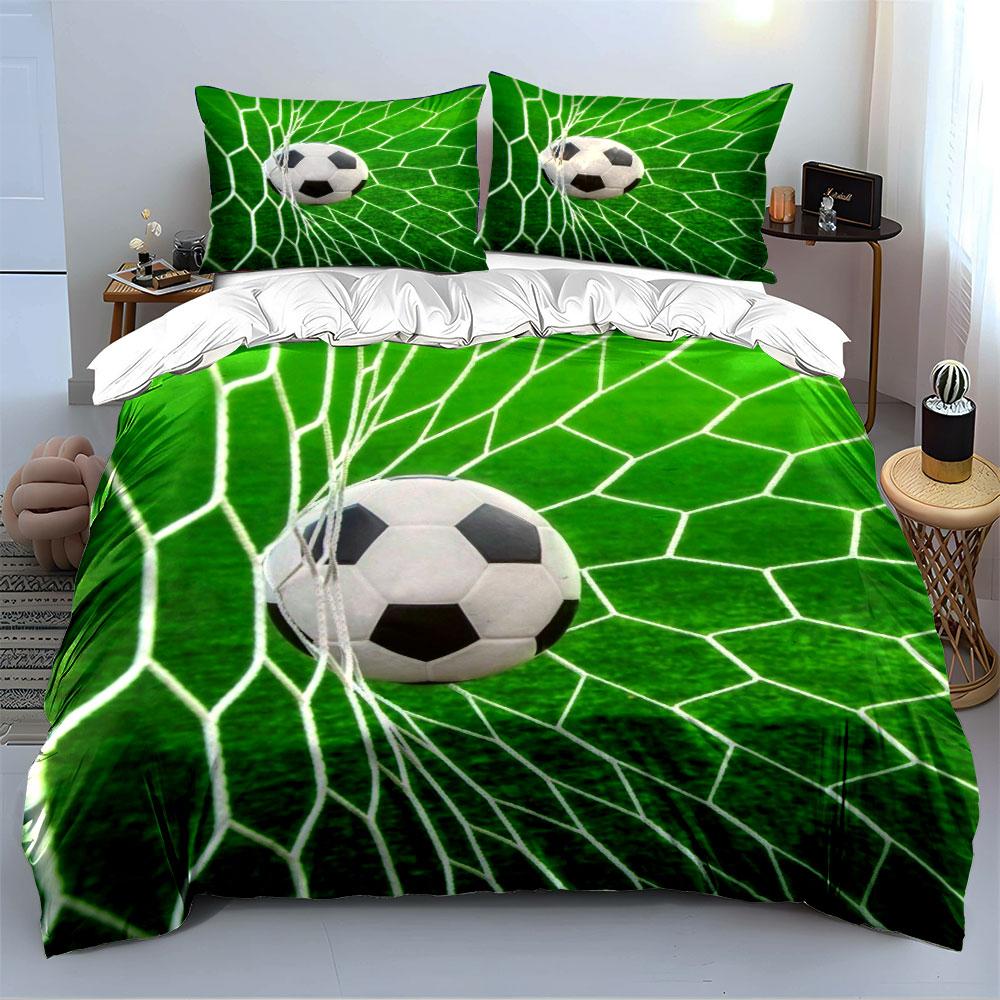 Soccer Ball Green Net Print Bedding Duvet Cover Set Duvet Cover Pillowcases (1 * Duvet Cover 2 * Pillowcases, without duvet insert)