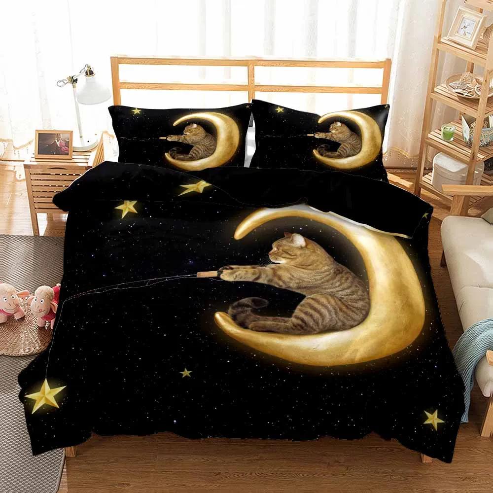 Детское одеяло/пододеяльник Galaxy Cat с наволочками, мультяшное животное, пододеяльник, постельный набор, звездное небо, домашнее животное, детское покрывало для кровати, комплекты