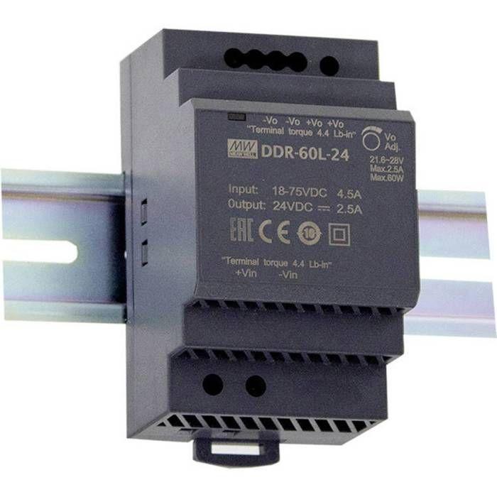 MEAN WELL DDR-60L-12 Convertisseur CC/CC pour rail (DIN) 12 V/DC 5 A 60 W Nbr. De sorties:1 x Contenu 1 pc(s)