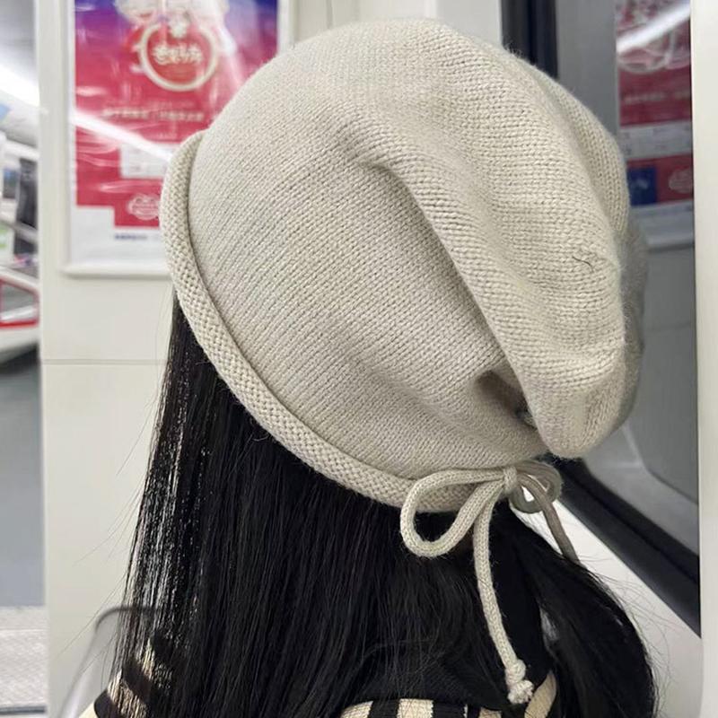 Drawstring Baggy Slouchy Beanie Bonnet For Women Autumn Winter Ear Keep Warm Skullies Cap Fashion Girl Kint Woolen Hat
