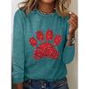 Round Neck 3D Printed Love Cat Footprint Pattern Top Fashionable Casual Long Sleeved Women's T-shirts