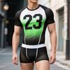 Men Underwear Sets Mesh Sheer Print Patchwork Tops Shorts Outfit Home Wear