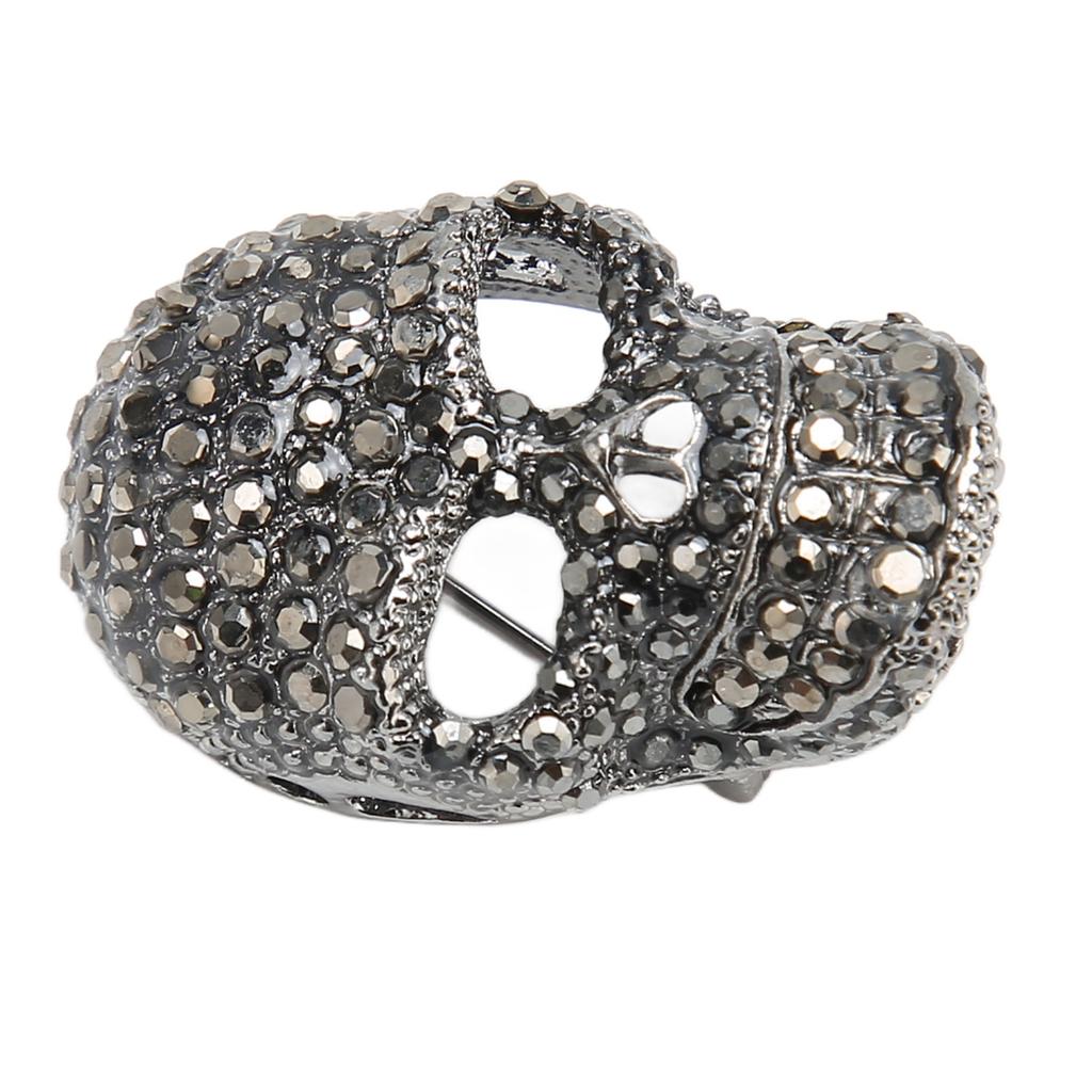 Vintage Skull Brooch Rhinestone Sparkly Nickle Free Skull Head Pin Brooch Accessory Black