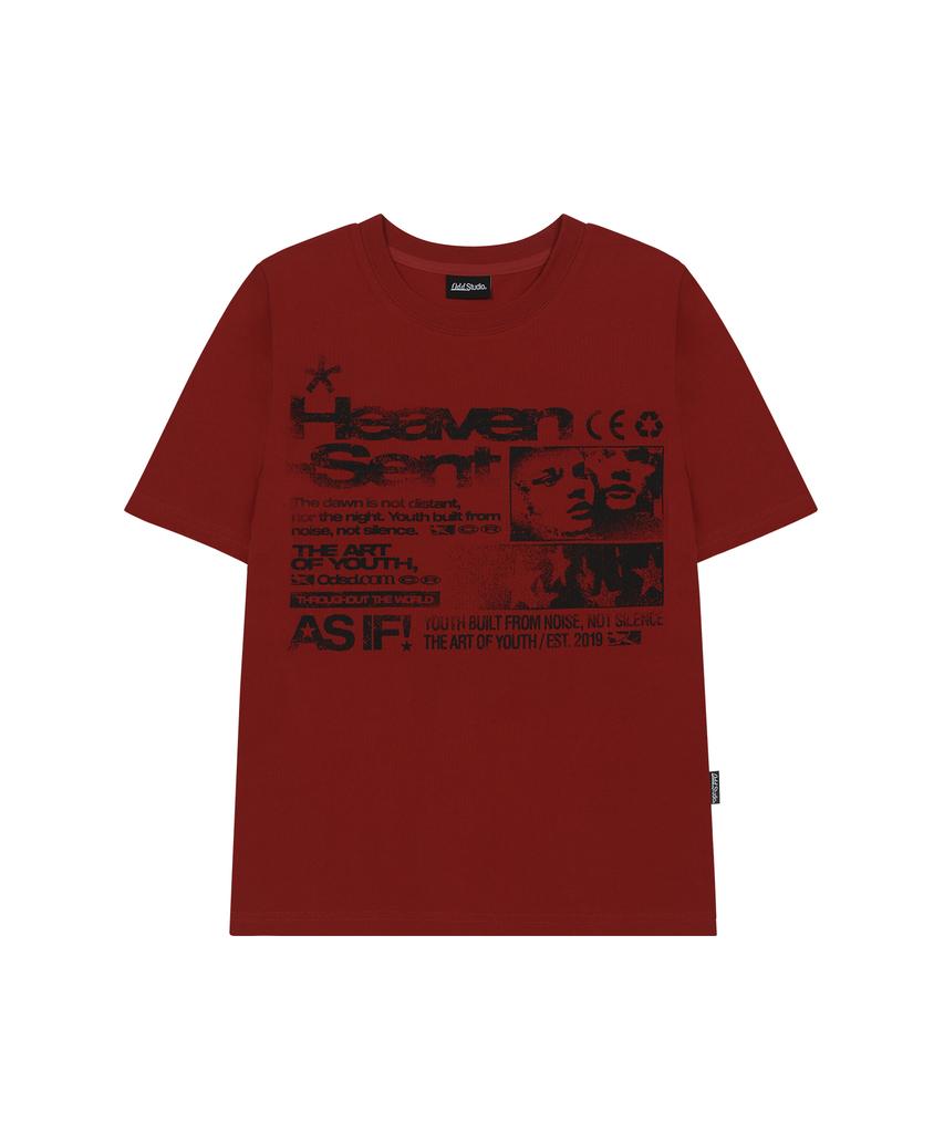 ODDSTUDIO Футболка с графическим принтом Face Grunge, Regular Fit - Бордово-красная
