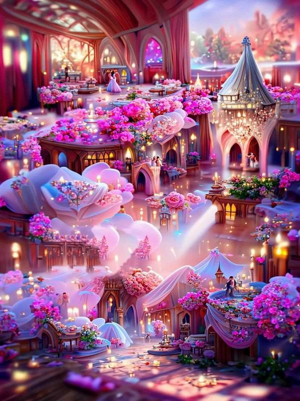 Алмазная картина Романтический розовый пейзаж Дом Diy Полный квадратный круглый дрель Горный хрусталь Вышивка Фэнтезийный замок Мозаика Наборы для вышивки крестом Настенный декор