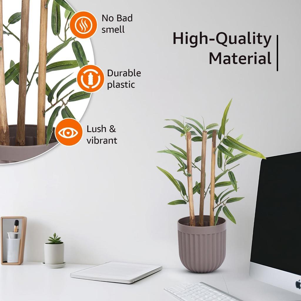 Реалистично выглядящий набор из 2 искусственных мини-бамбуковых растений, 29x10 см, для декора дома/офиса, зелень в коричневом пластиковом горшке