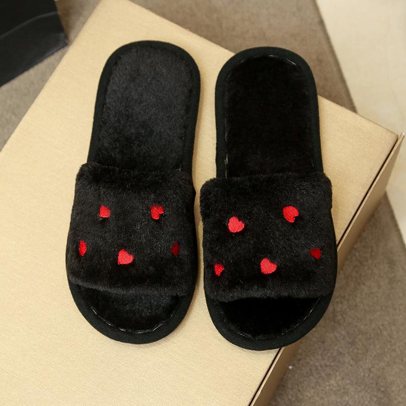 Cotton Slippers Women, Love Home Indoor Non Slip Open Toe Slippers, Plush Slippers Women
