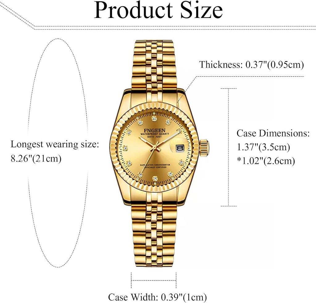 Pair Watch Pair Watch Couple Gold Stainless 3ATM Waterproof Stylish Analog Display Japanese Quartz Watch Gold Leisure Business Fashion Accessories