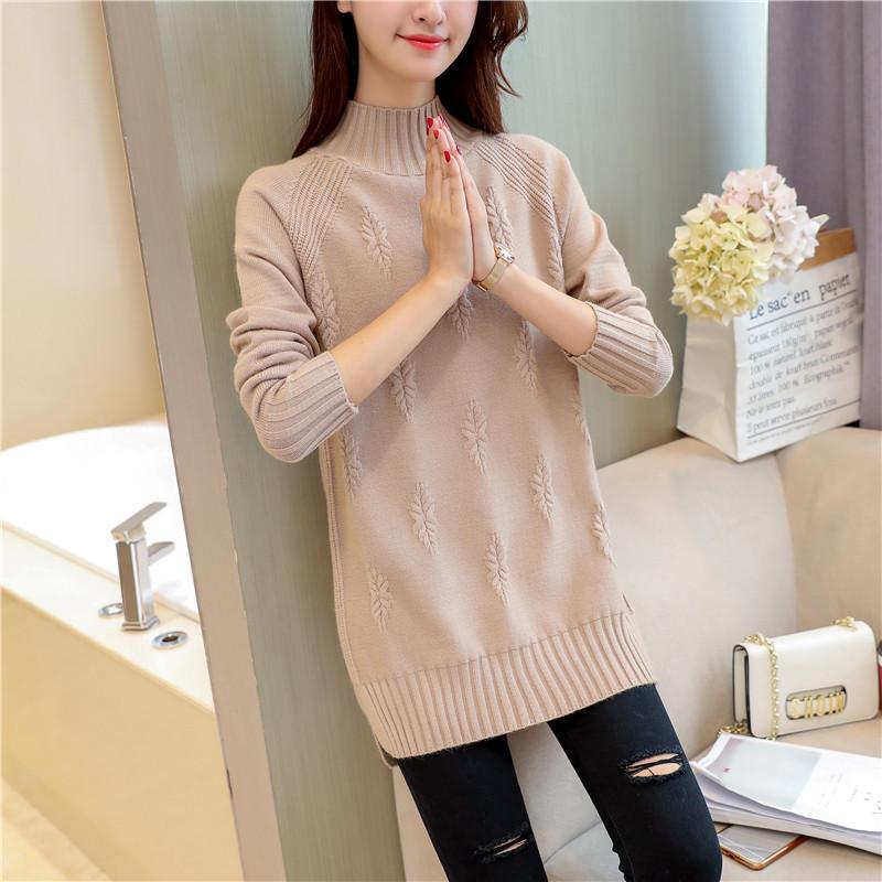 Women's Winter High Neck Vintage Sweater Plus Size Casual Pullover Knit Long Sleeve Printed Long Sleeve