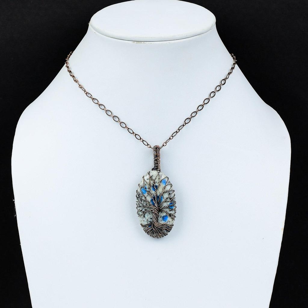 Элегантное Древо Жизни K2 Азурит Драгоценный Камень Чистая Медная Проволока Обернутая Ювелирные Изделия Подвески Ручной Работы