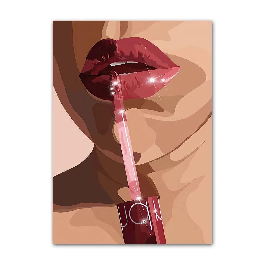 Черное искусство Мода Хип-хоп Девушка Маникюр Ювелирные изделия Губы Постер Африканская Черная Женщина Красивые Ногти Живопись Картинки Гостиная Салон Красоты Декор