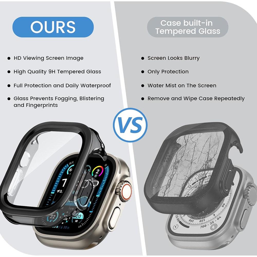 Металлический+ПК Чехол для Apple watch Ultra 2 3 49мм 10 11 46мм 42мм Водонепроницаемый HD Закаленное Стекло Бампер крышка iWatch Защитное стекло экрана