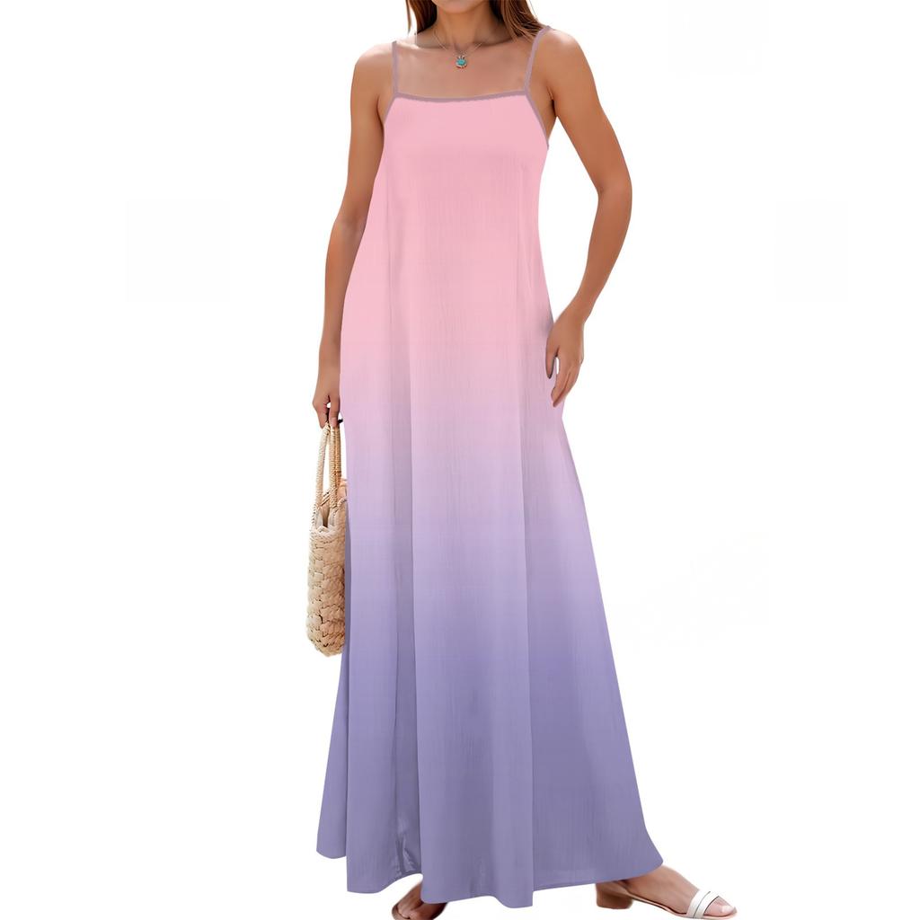 Женское весенне-летнее повседневное модное длинное платье с регулируемыми подтяжками и принтом