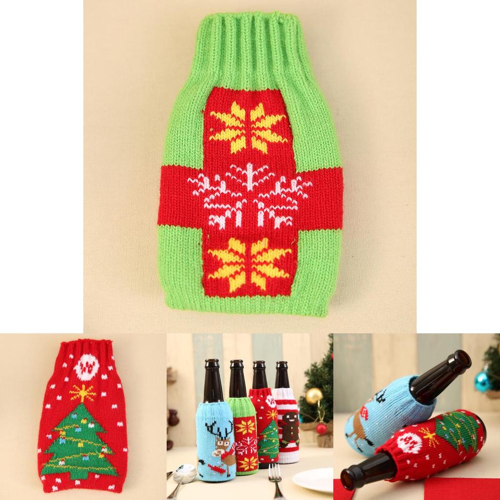 Высококачественный вязаный рождественский набор чехлов для пивных бутылок с праздничными узорами снежинок и оленей для праздничного декора