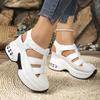 Women's Wide Width Platform Sandals, Air Cushion Cutout Peep-Toe Slides, Velcro Wedge Heel Shoes for Women