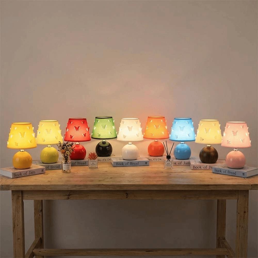 3D Butterfly Lampshade Metal Desk Lamp Metal Base Fabric Table Lamp Bedside Ambient Lamp Bedside