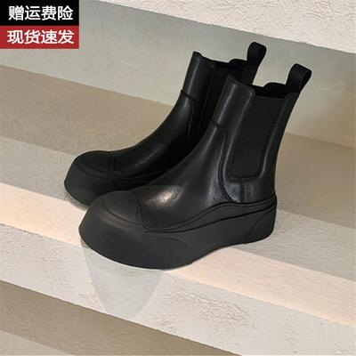 Мягкая коровья кожа~ Кожаные челси на толстой подошве, короткие ботинки для женской осени и зимы, новые, на одной педали, держатель для сигарет, ботинки Мартин, облегающие ботинки