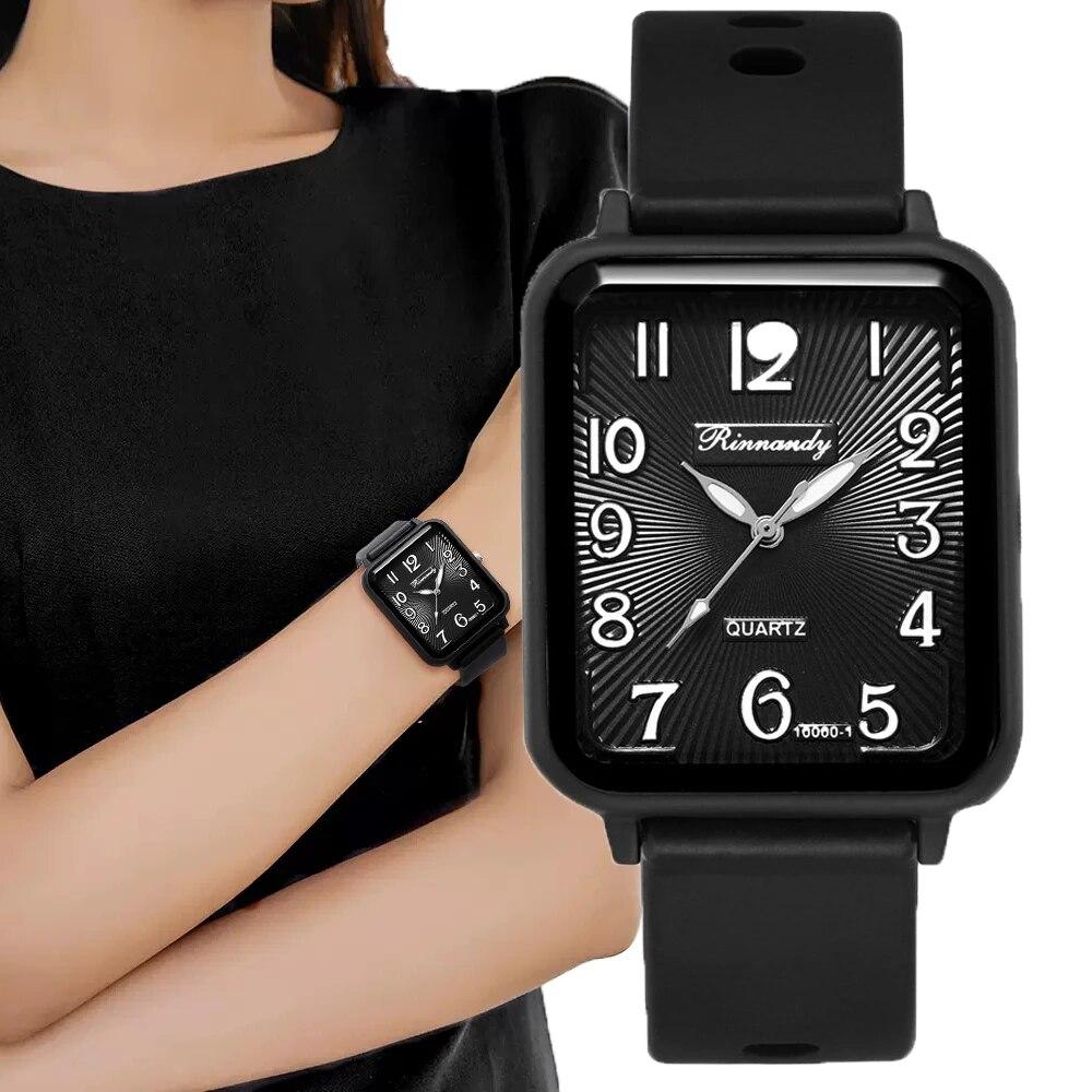 Watches for Women Rectangle Digital Watch Simple Women Quartz Wrist Watch Silicone Strap Lady Clock