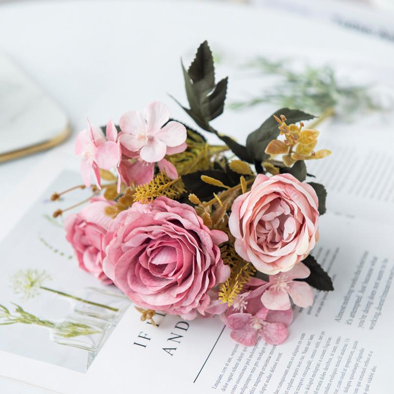 Искусственные цветы Шелковые розы Букет невесты Домашний декор Осенние свадебные аксессуары Распродажа Садовые искусственные пионы Гортензии Искусство Стена