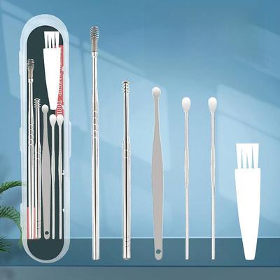 Набор из 6 инструментов для чистки ушей - Портативный, со спиральной пружиной