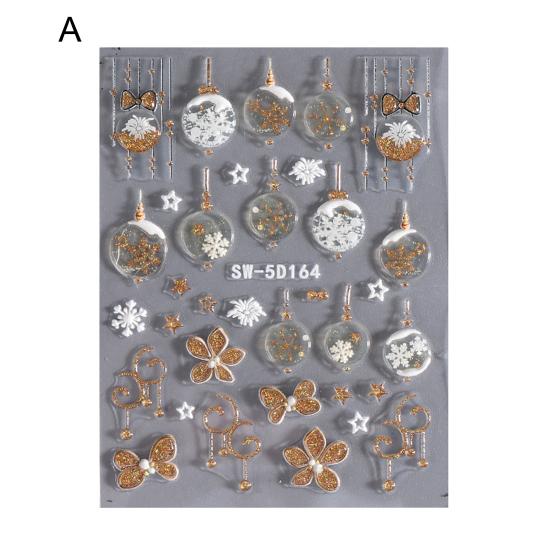 1 Sheet Christmas Nail Art Sticker Waterproof 3D Embossment Santa Claus Snowman Elk