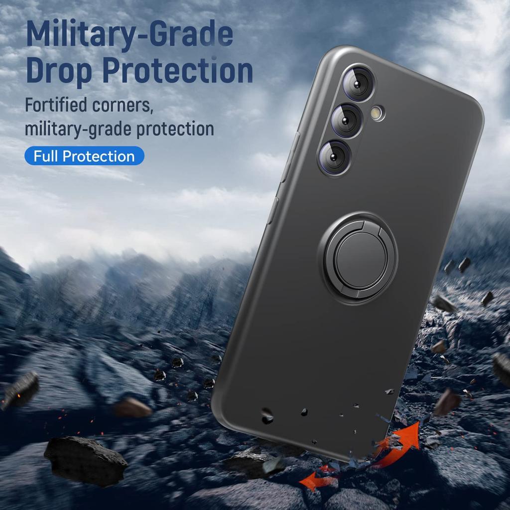 For Samsung Galaxy A34 5G Liquid Silicone Case Kickstand Phone Cover with 2.5D Arc Edge Tempered Glass Screen Film