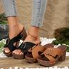 Fashion Sandal of Women British Style Rome Shoe High Heels Comfy Soft Summer Sandalias Casual Slipper Wedge Metal Buckle Platform Sandal