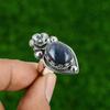 Gift For Her Natural Lapis Lazuli Statement Flower Adjustable Ring 925 Silver