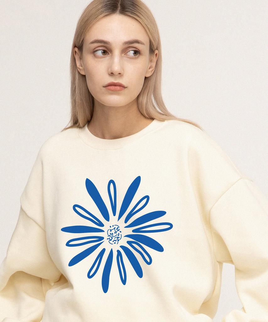 GRAVER [Unisex] Big Daisy Drawing Smile Sweatshirt_Cream