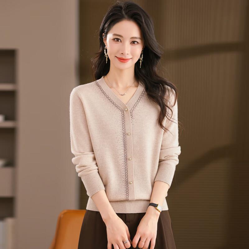 Women's 100% Wool V-neck Cardigan Sweater