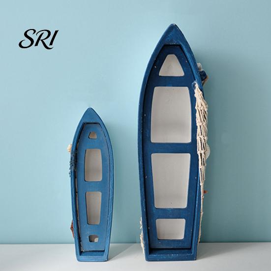 Study Room Nautical Decor Handmade Ocean Wooden Boat Model Rustic Beach Style Canoe Window Display Sailboat Figurine Themed Tabletop Ornament