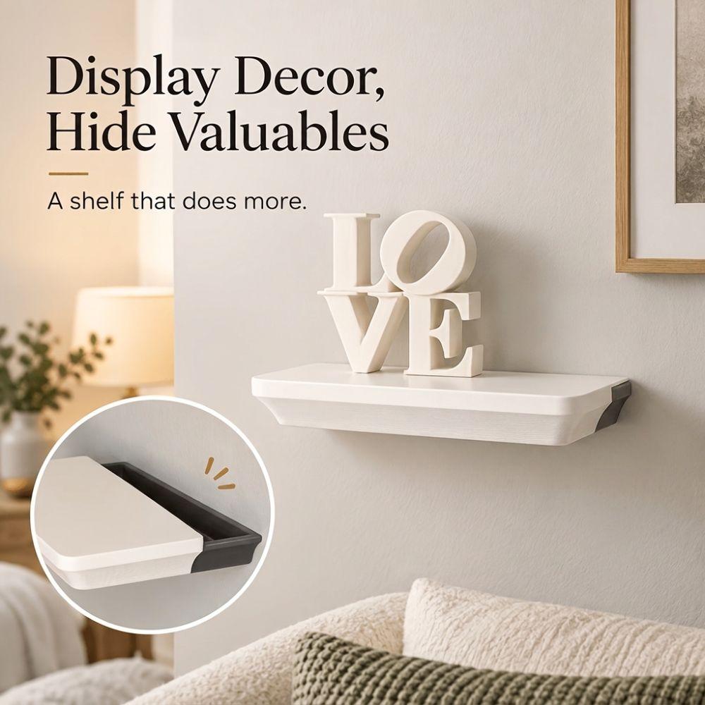 3D Printed Hidden Compartment Wall Shelf Plastic Display Rack with Drawer Living Room