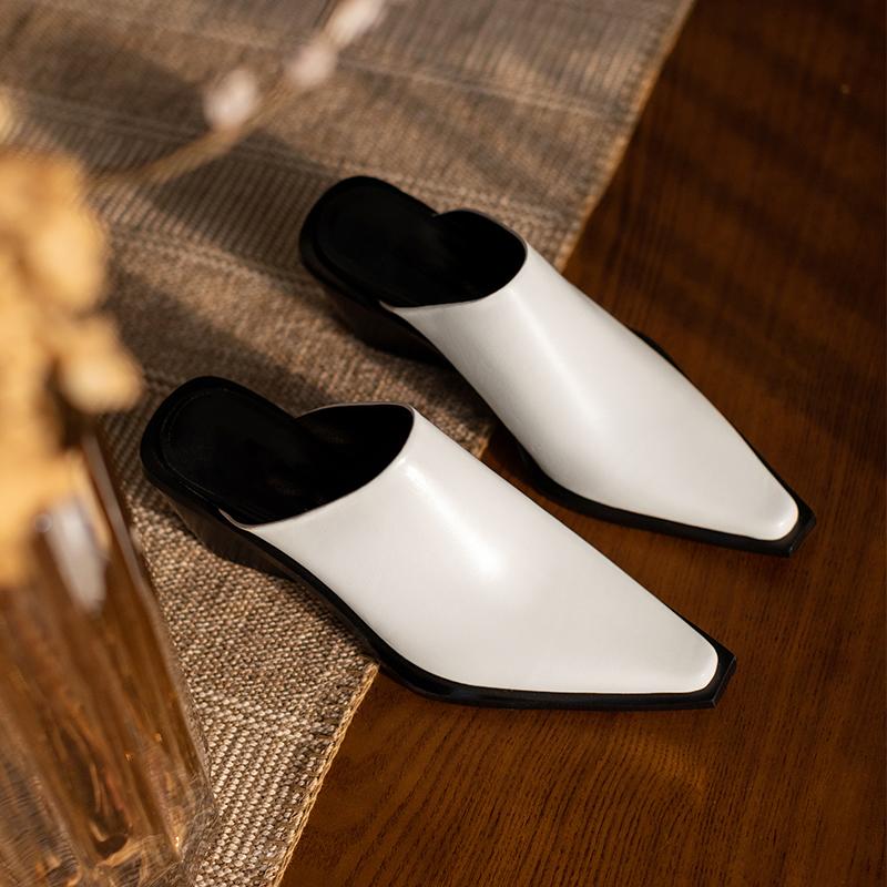 Мода 2025 Лето Новые Баотоу Полушлепанцы Женская Обувь Мюли Обувь Толстый Каблук Высокий Каблук Сандалии Женские Шлепанцы Обувь из Натуральной Кожи