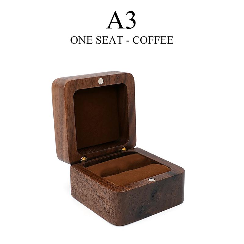 Square Wooden Ring Box for Couple - Walnut Engagement Ring Case, Wedding Jewelry Gift Box Organizer