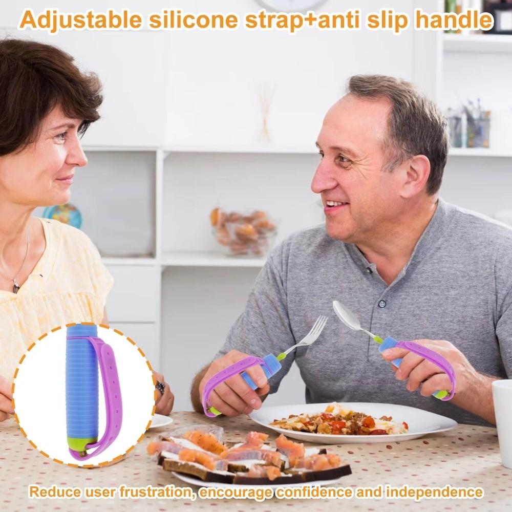 2Pcs/Set Adjustable Adaptive Spoon Fork Nonslip Food Aid Spoon Disabled Feeding