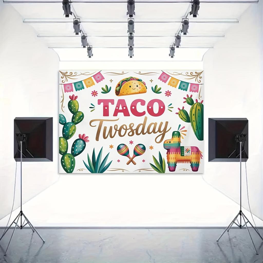 2D flat background cloth - Colorful Mexican "Taco Tuesday" pattern photography party decoration cloth