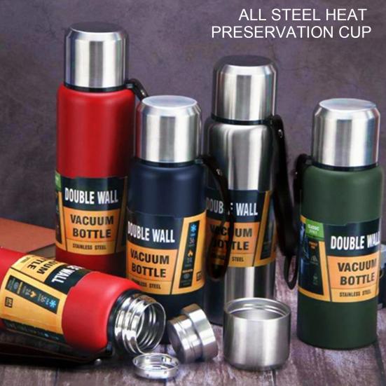 Бутылка для воды с чашкой для питья из нержавеющей стали большой емкости на 1500 мл с теплоизоляцией