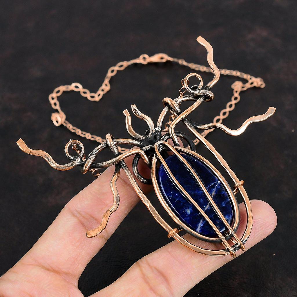Ожерелье из содалита, ожерелье из медной проволоки, регулируемое цепочное ожерелье, ювелирные изделия из натуральных драгоценных камней, ожерелье ручной работы, медные украшения для подарков